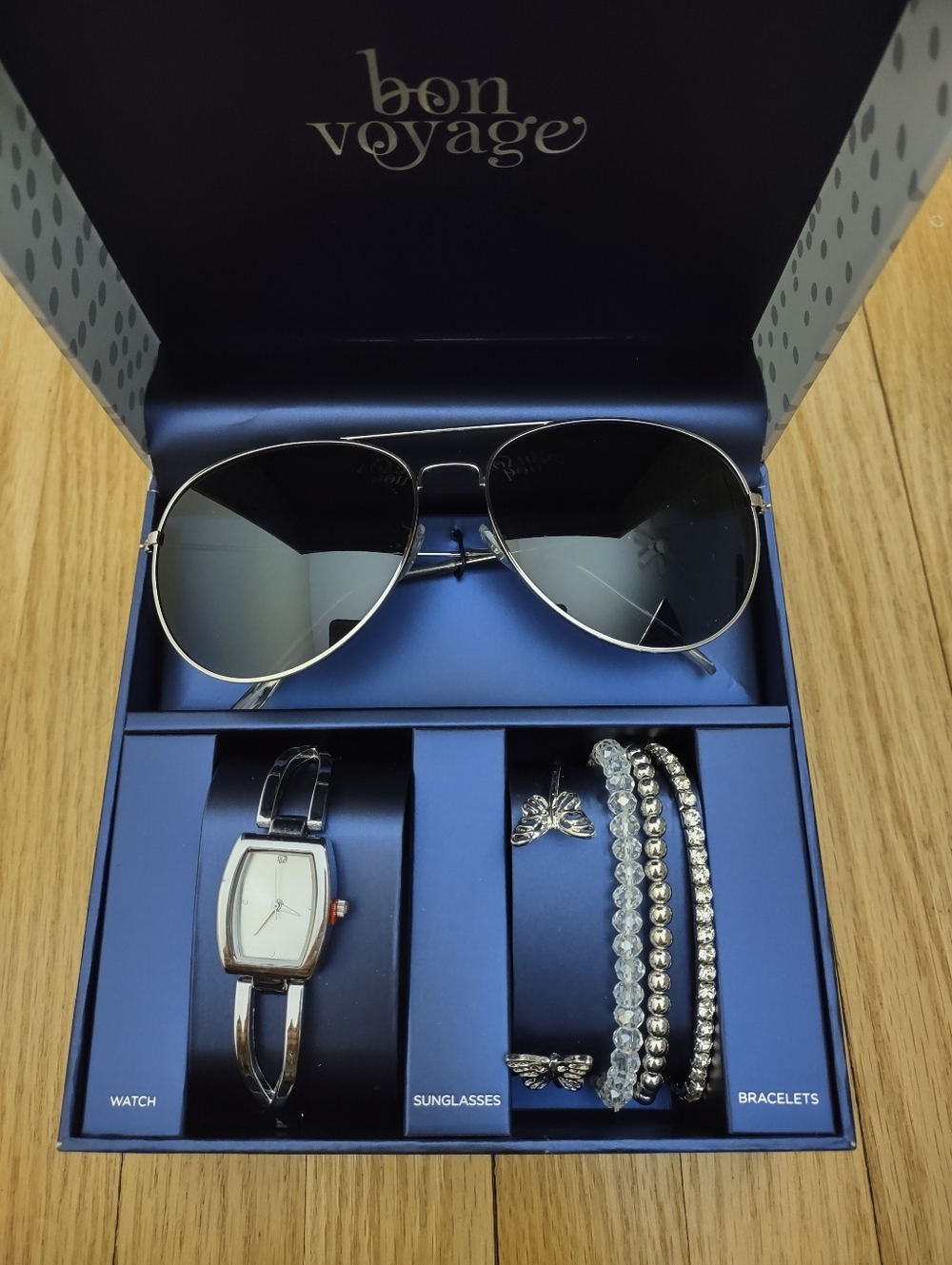 Bon Voyage 5-Piece Accessory Gift Set – Watch, Aviator Sunglasses & Bracelets